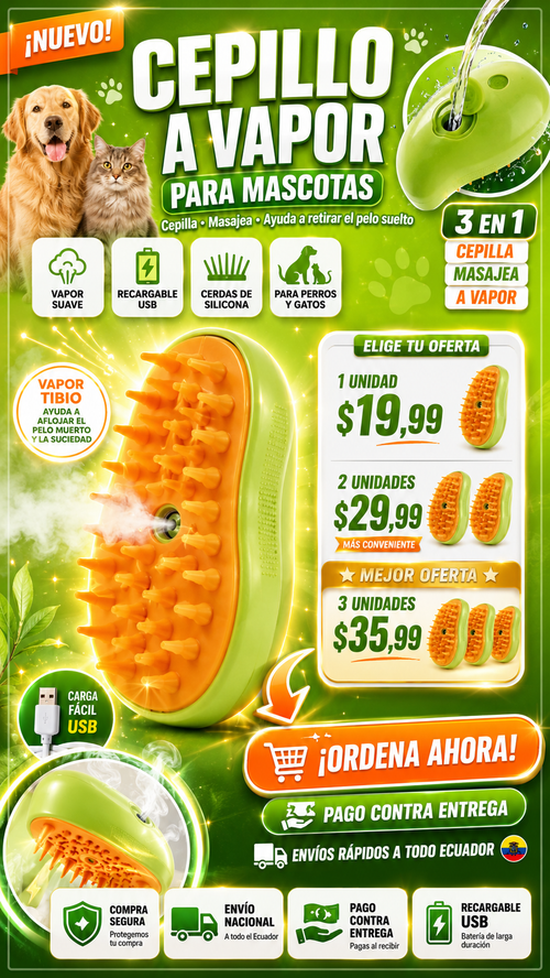 Cepillo a vapor ¿Estás listo para hacer del cepillado el momento favorito de tu mascota?